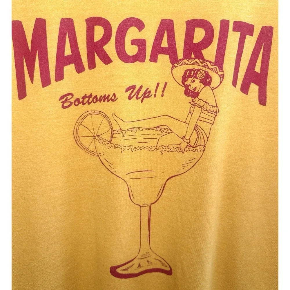 Margarita Bottoms Up T-Shirt L Mustard Yellow Retro Pinup Graphic Bella Canvas - Picture 4 of 7